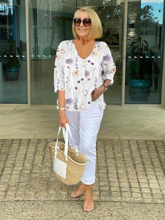 HILDA | FLORAL BUTTON-UP BLOUSE WITH RELAXED FEMININE FIT