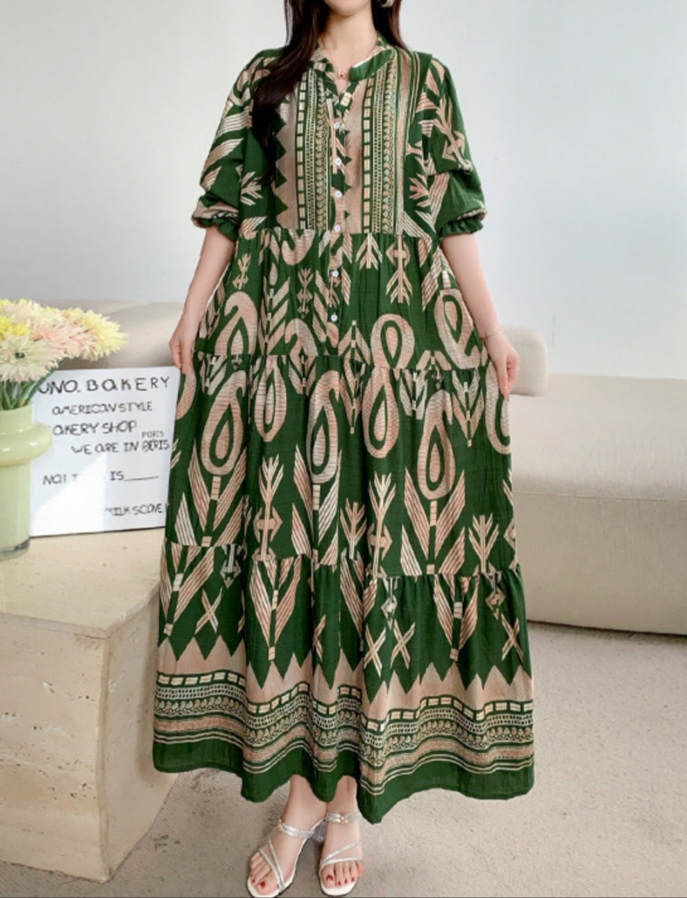 LILY | PRINTED LANTERN SLEEVES LOOSE DRESS