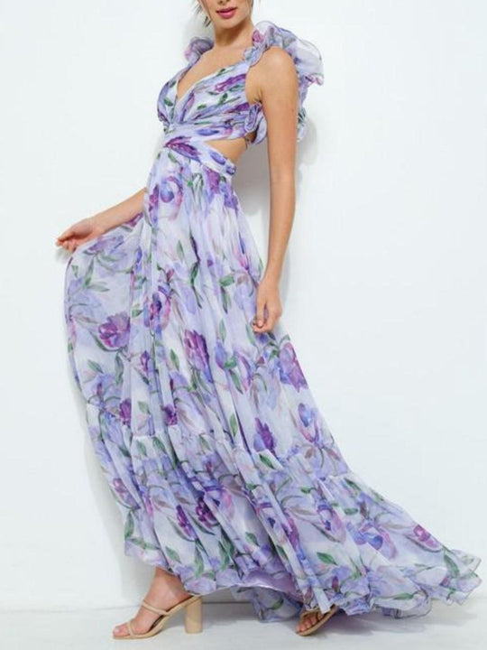 SOPHIA | BACKLESS PRINTED MAXI DRESS