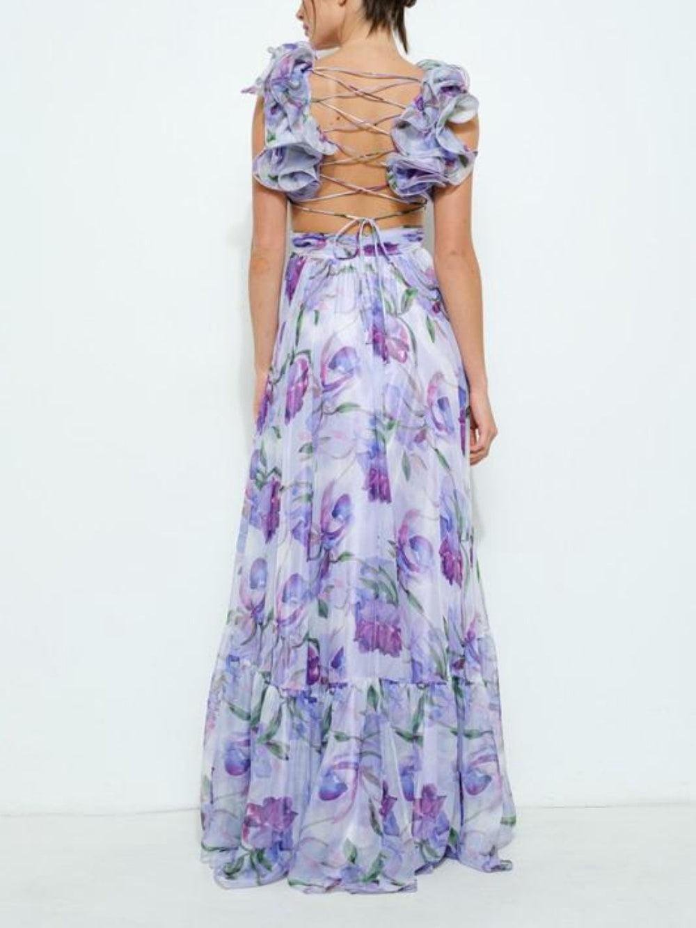 SOPHIA | BACKLESS PRINTED MAXI DRESS