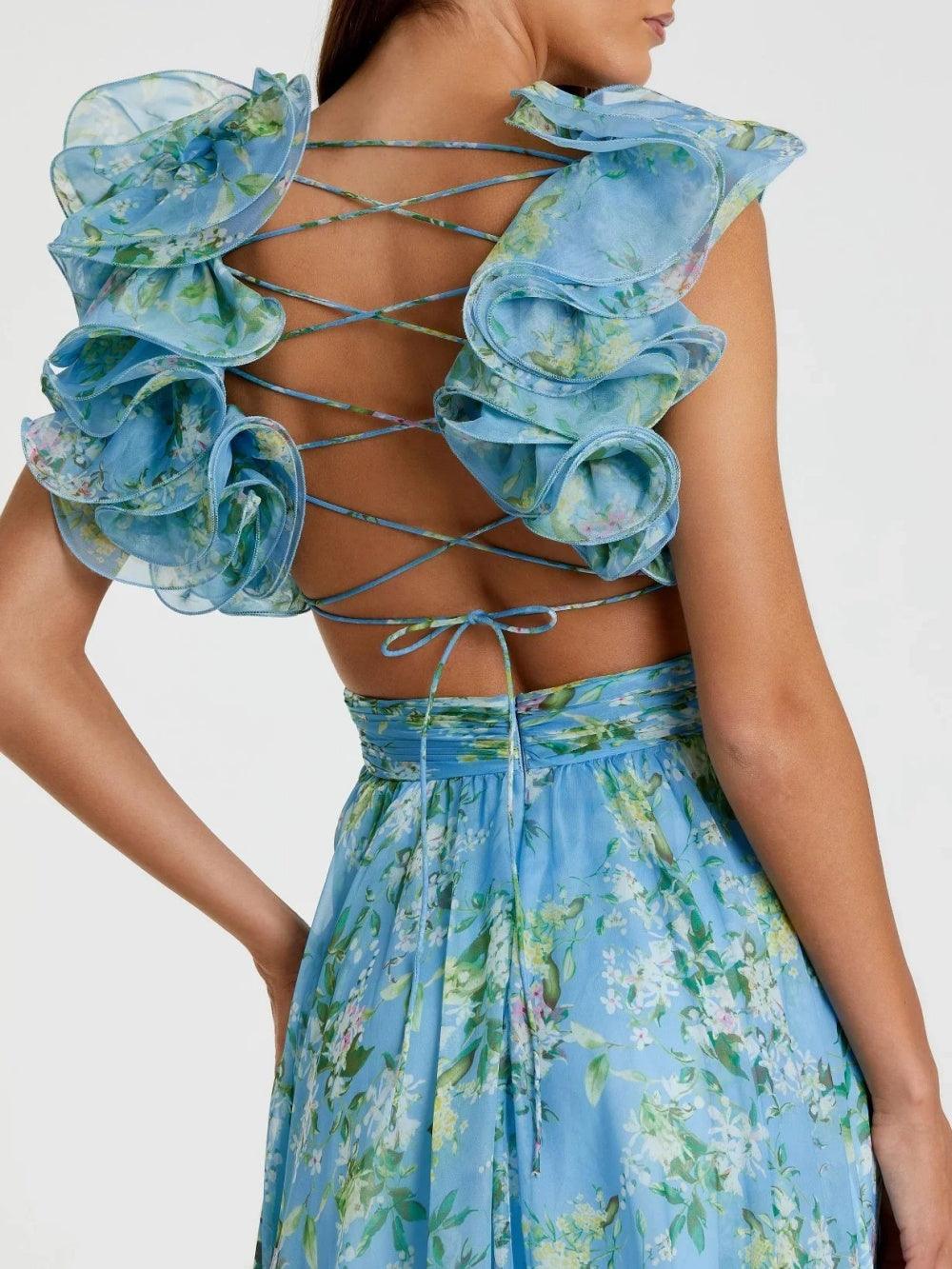 SOPHIA | BACKLESS PRINTED MAXI DRESS