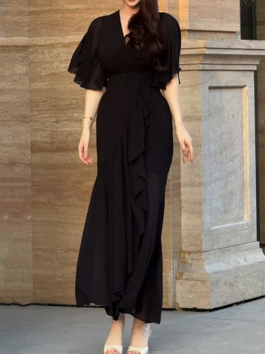 SCARLETT | RETRO V-NECK TRUMPET SLEEVE PRINTED DRESS