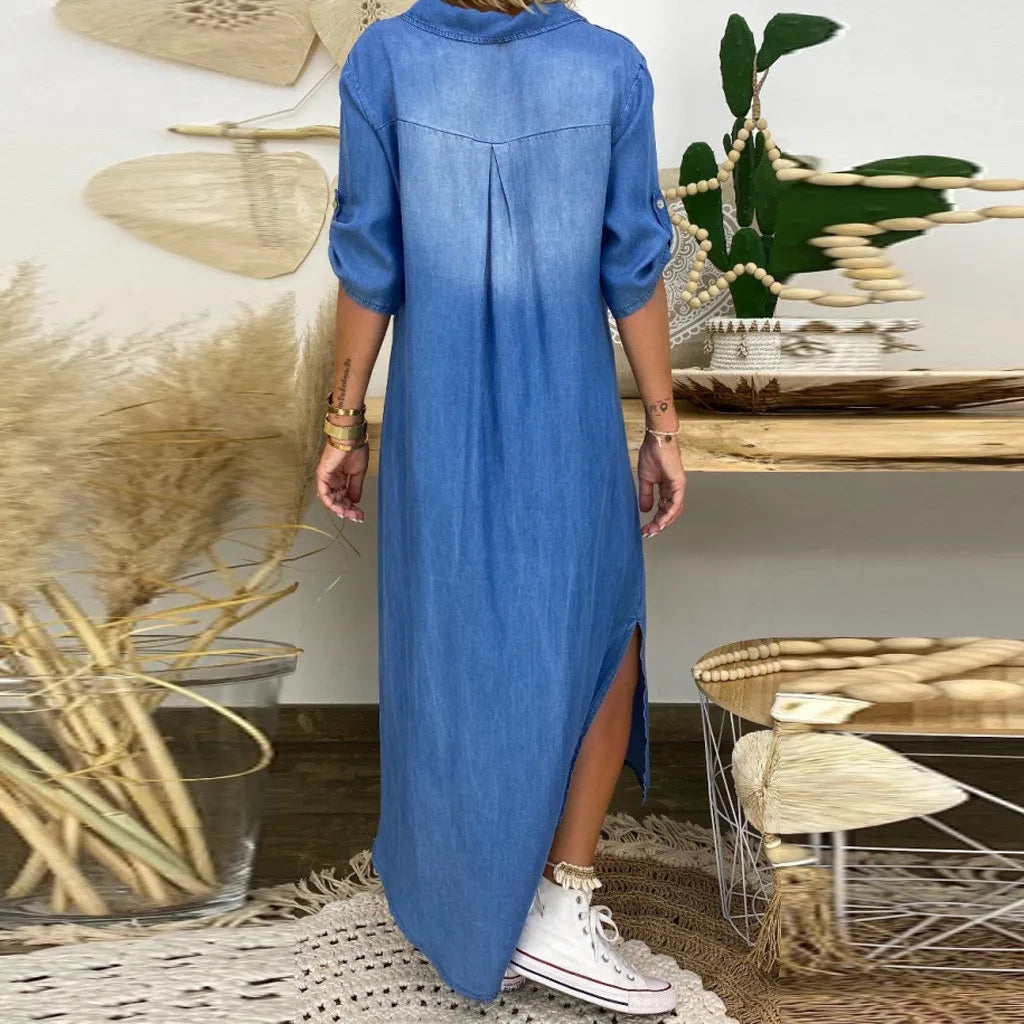 LILY | LONG DENIM-STYLE DRESS