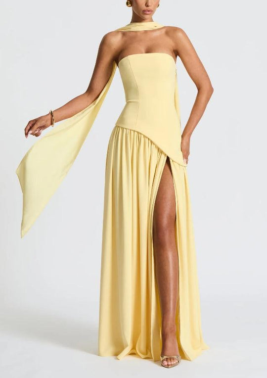 ZOE | STRAPLESS SLIT RIBBON MAXI DRESS