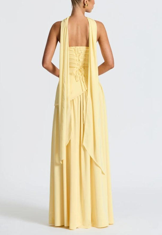 ZOE | STRAPLESS SLIT RIBBON MAXI DRESS