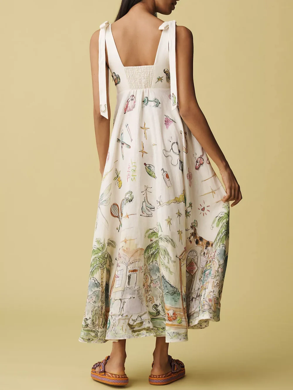 GRACE | LINEN PAINTED BALLET TIE MIDI DRESS