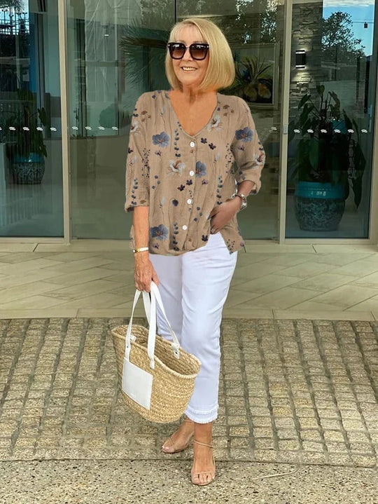 HILDA | FLORAL BUTTON-UP BLOUSE WITH RELAXED FEMININE FIT