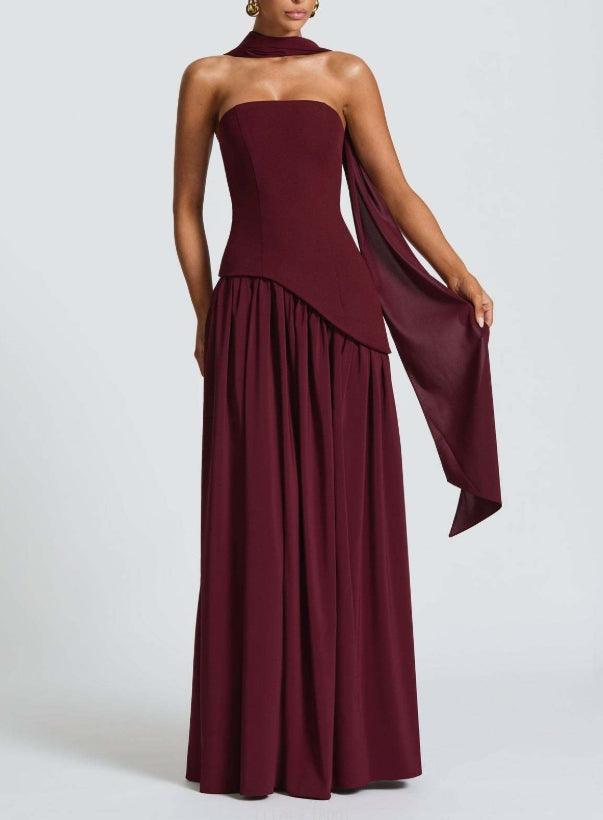 ZOE | STRAPLESS SLIT RIBBON MAXI DRESS