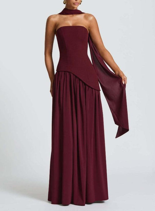 ZOE | STRAPLESS SLIT RIBBON MAXI DRESS