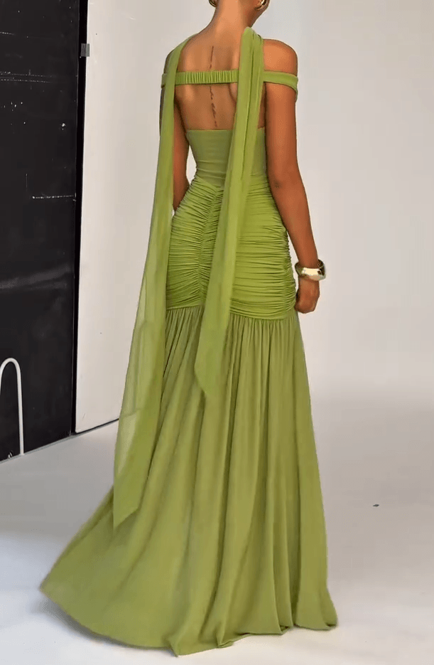 ISLA | V-SHOULDER MAXI DRESS - OLIVE
