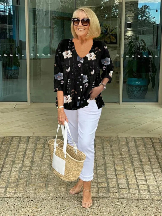 HILDA | FLORAL BUTTON-UP BLOUSE WITH RELAXED FEMININE FIT