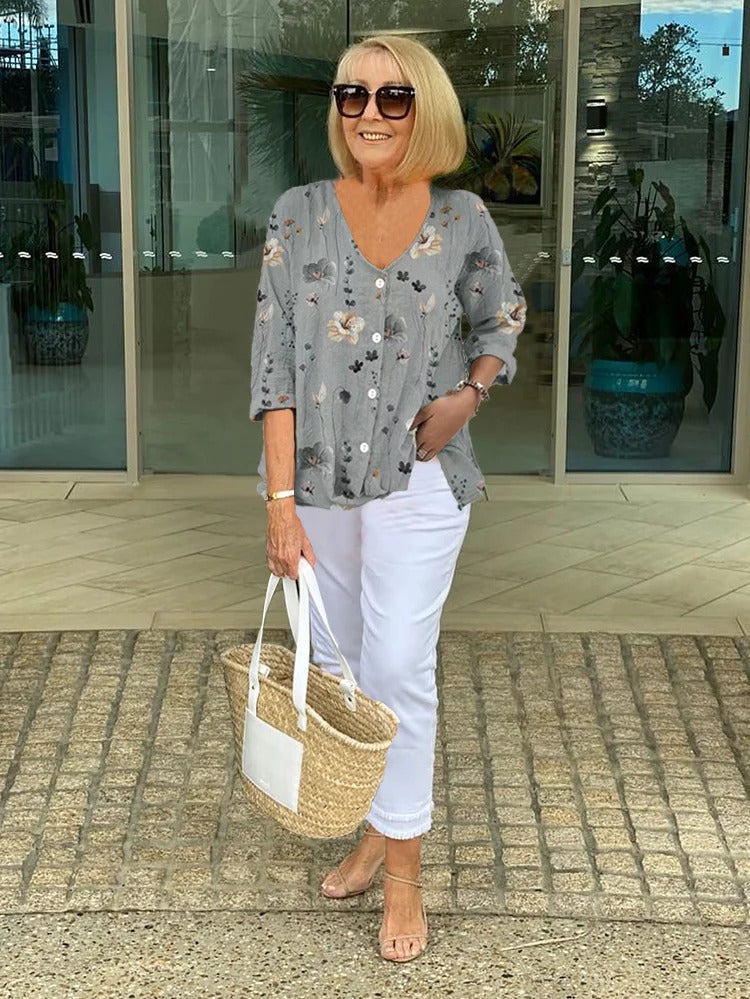 HILDA | FLORAL BUTTON-UP BLOUSE WITH RELAXED FEMININE FIT