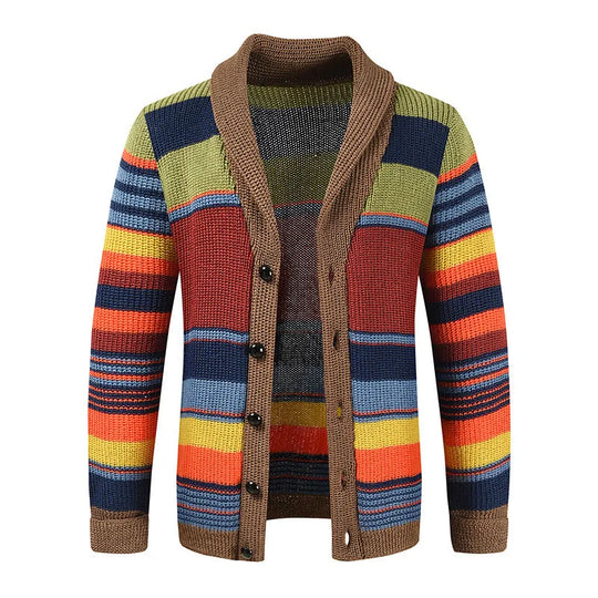 JASPER | KNITTED MEN’S CARDIGAN WITH COLOUR BLOCK AND GEOMETRIC PATTERN
