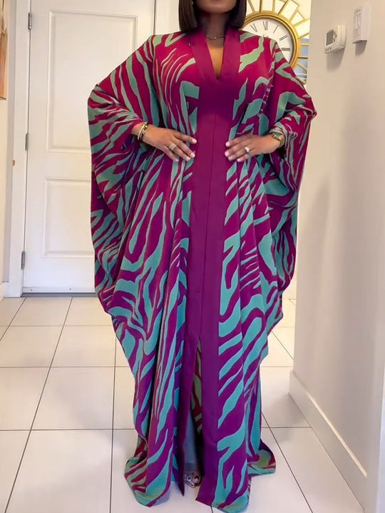 MIA | ZEBRA PRINT V-NECK BATWING SLEEVE ROBE MAXI DRESS