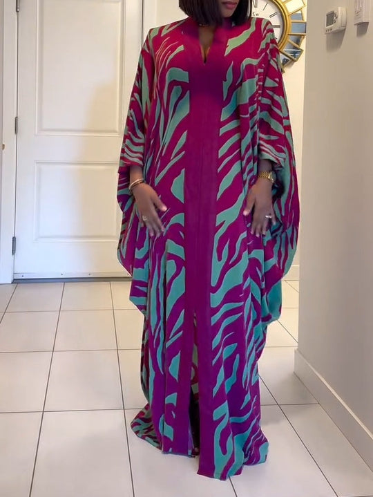MIA | ZEBRA PRINT V-NECK BATWING SLEEVE ROBE MAXI DRESS