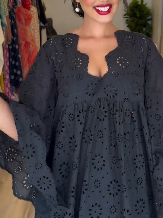 EMMA | ELEGANT BLACK HOLLOW PATTERN DRESS