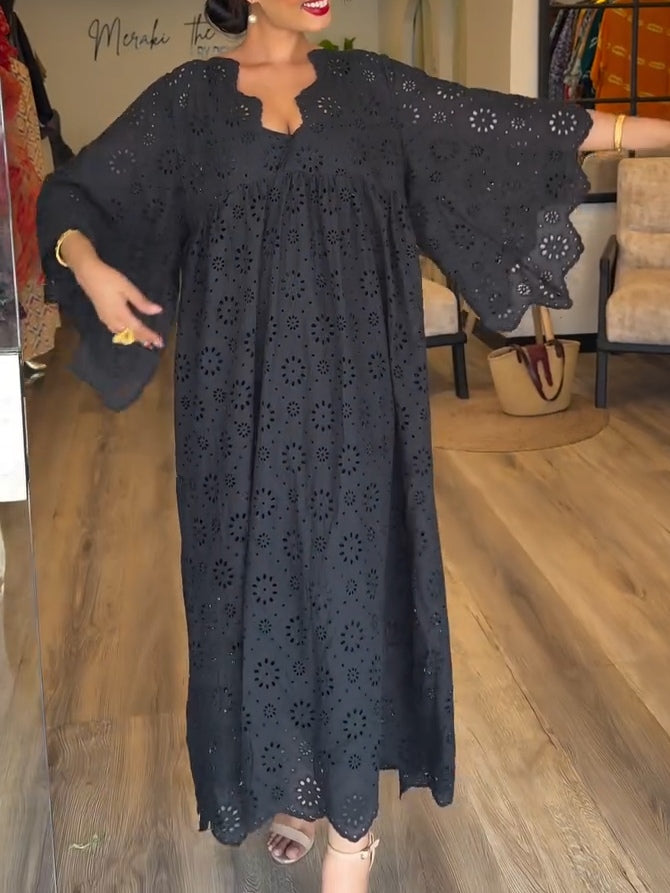 EMMA | ELEGANT BLACK HOLLOW PATTERN DRESS