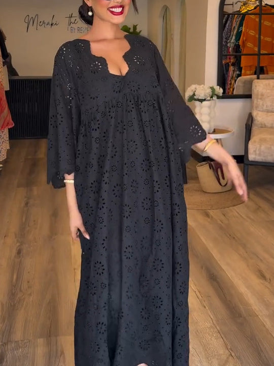EMMA | ELEGANT BLACK HOLLOW PATTERN DRESS