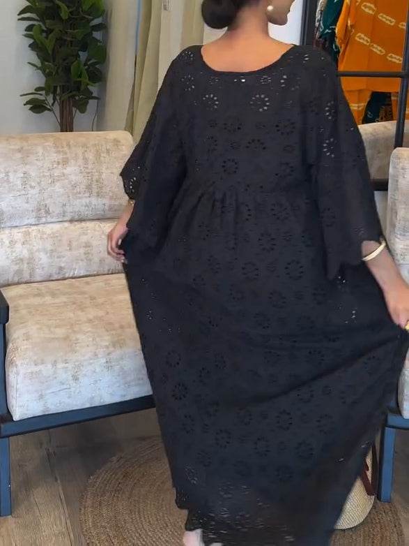 EMMA | ELEGANT BLACK HOLLOW PATTERN DRESS
