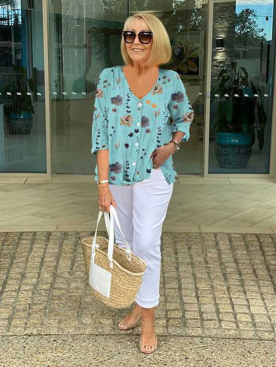 HILDA | FLORAL BUTTON-UP BLOUSE WITH RELAXED FEMININE FIT