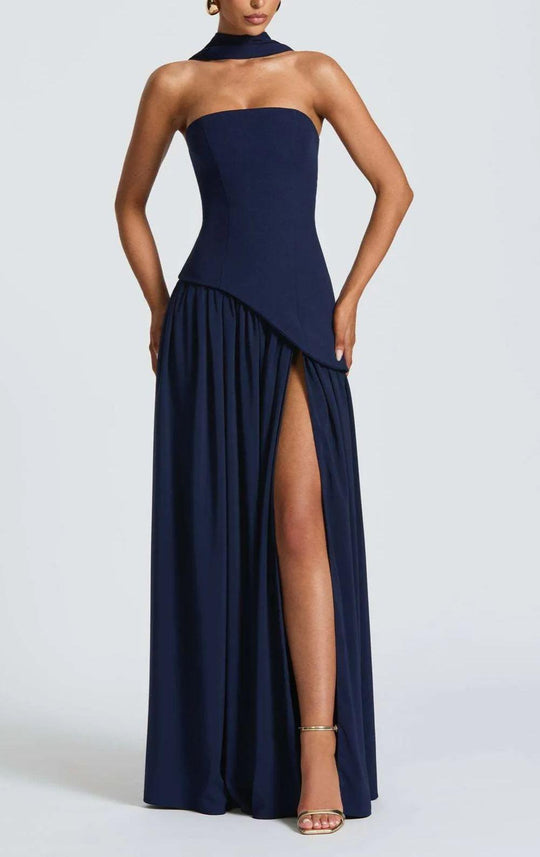 ZOE | STRAPLESS SLIT RIBBON MAXI DRESS