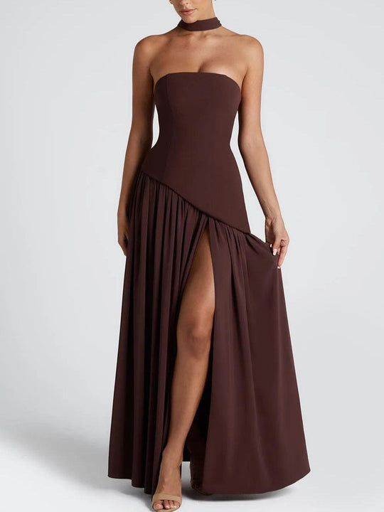 ZOE | STRAPLESS SLIT RIBBON MAXI DRESS