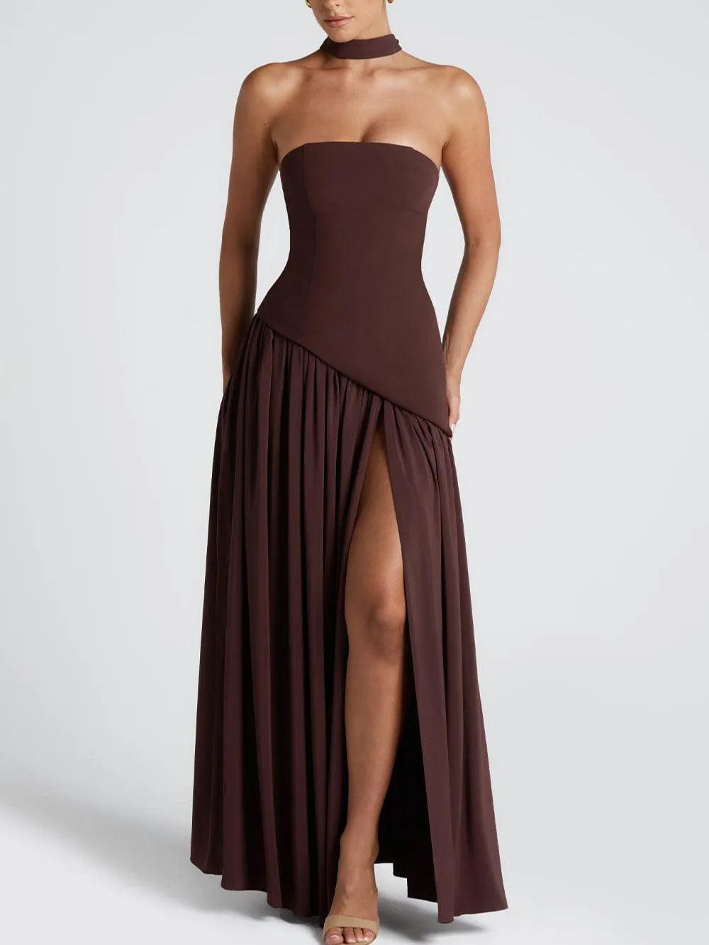 ZOE | STRAPLESS SLIT RIBBON MAXI DRESS