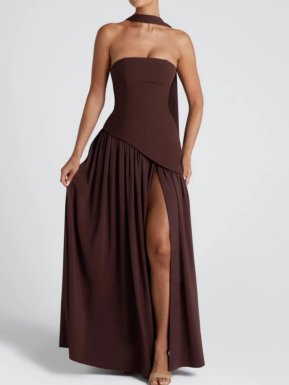 ZOE | STRAPLESS SLIT RIBBON MAXI DRESS