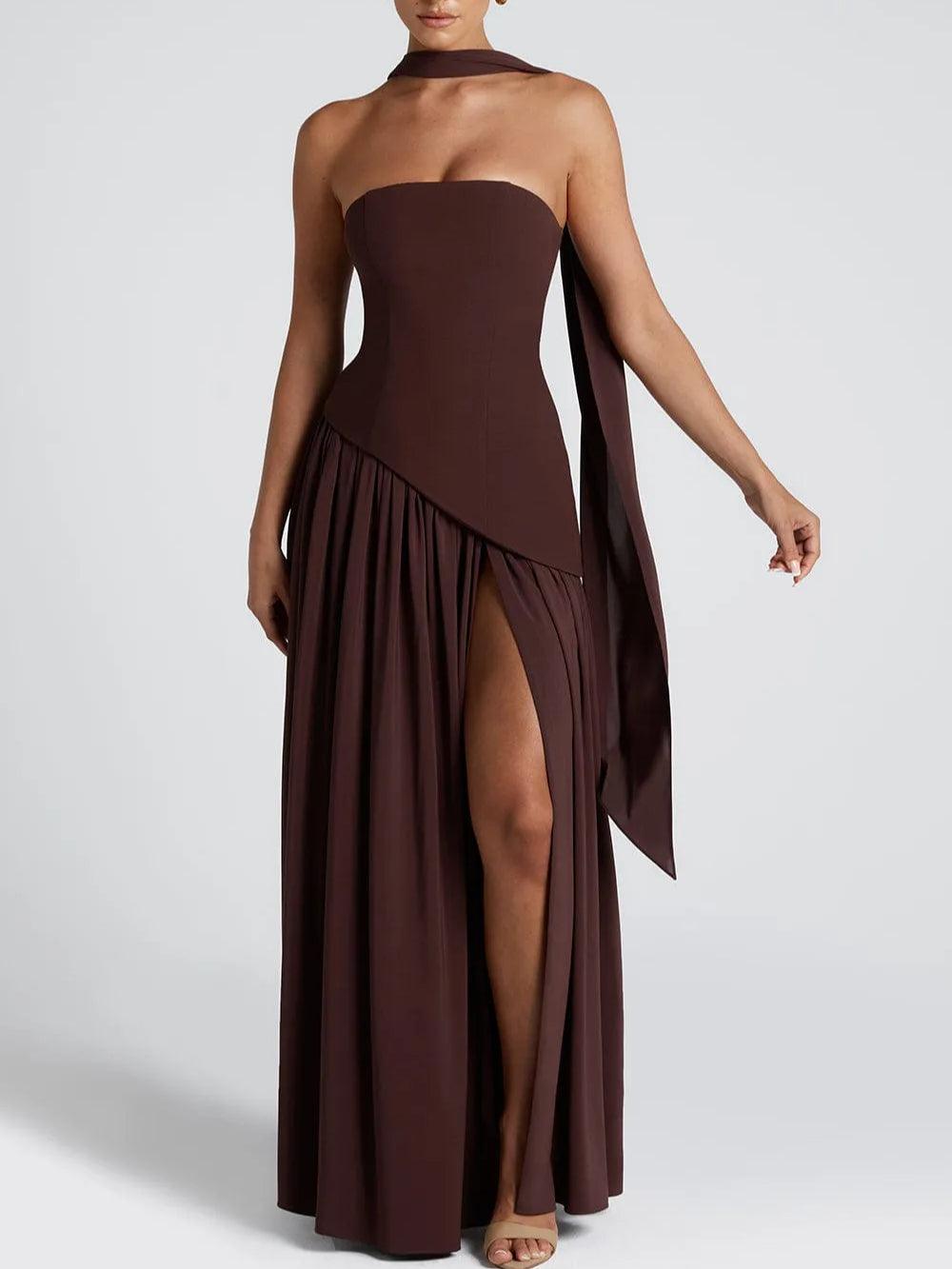 ZOE | STRAPLESS SLIT RIBBON MAXI DRESS
