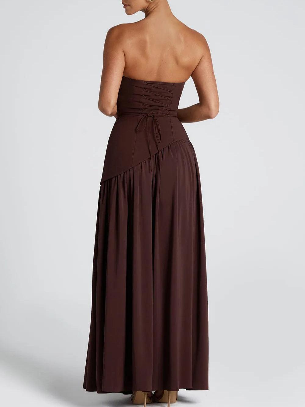 ZOE | STRAPLESS SLIT RIBBON MAXI DRESS