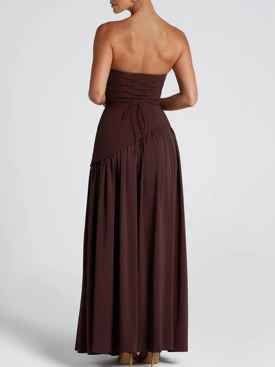 ZOE | STRAPLESS SLIT RIBBON MAXI DRESS