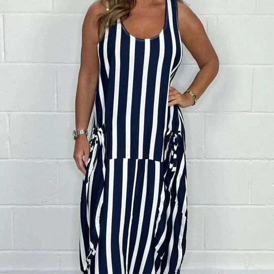 EMMA | OVERSIZED STRIPED DRESS WITH TIE BELT AND FRONT POCKET