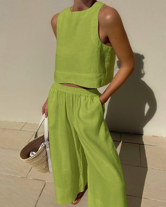 ARIEL | CHIC SOLID COLOR SLEEVELESS 2PIECES SET