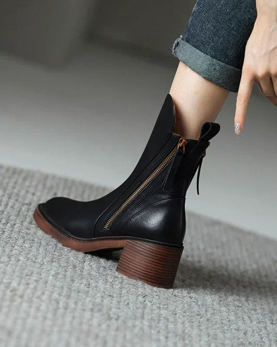 FREYA | BLACK LEATHER BOOTS WITH COMFORTABLE HEEL