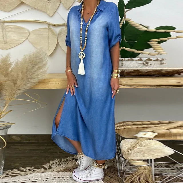 LILY | LONG DENIM-STYLE DRESS