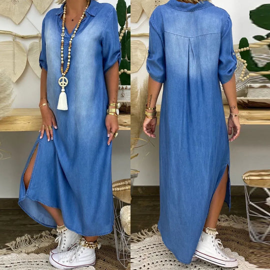 LILY | LONG DENIM-STYLE DRESS