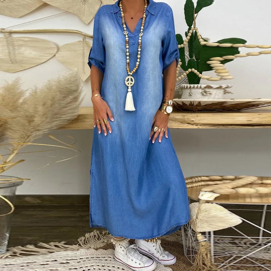 LILY | LONG DENIM-STYLE DRESS