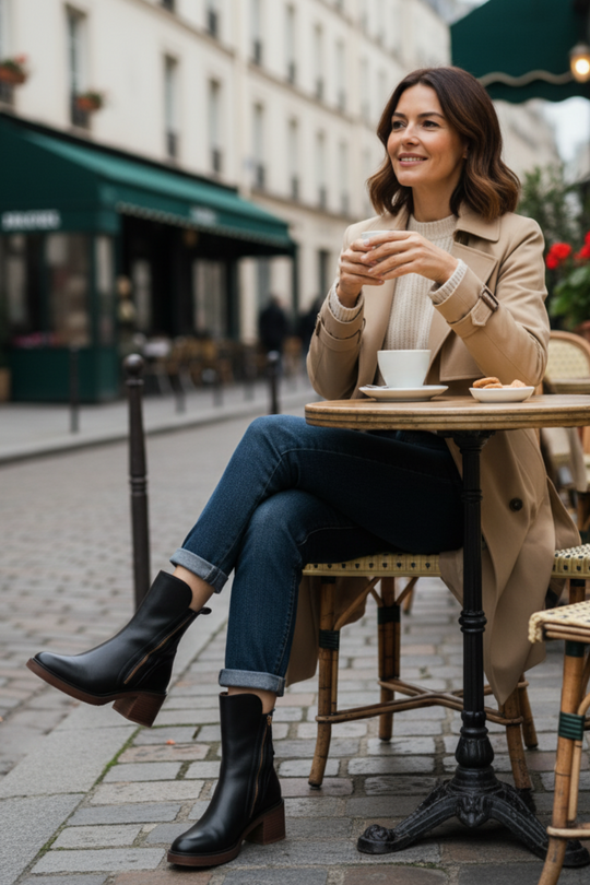 FREYA | BLACK LEATHER BOOTS WITH COMFORTABLE HEEL