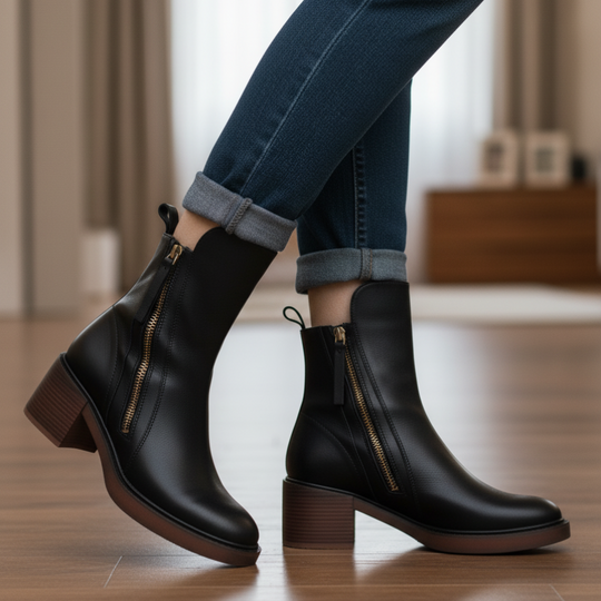 FREYA | BLACK LEATHER BOOTS WITH COMFORTABLE HEEL