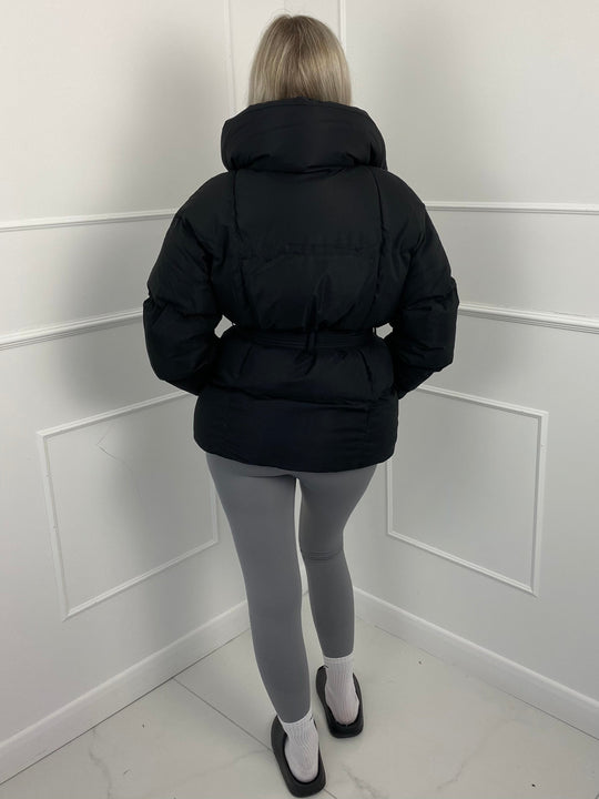SKYE | SHORT PUFFER JACKET WITH BELTED WAIST
