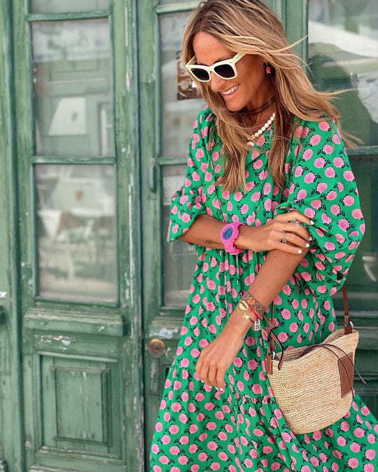 ELISA | BOHO MAXI DRESS WITH PUFF SLEEVES