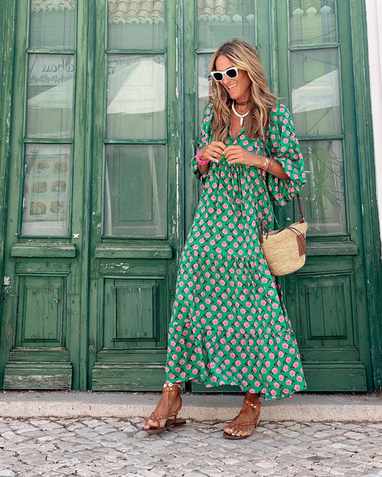 ELISA | BOHO MAXI DRESS WITH PUFF SLEEVES