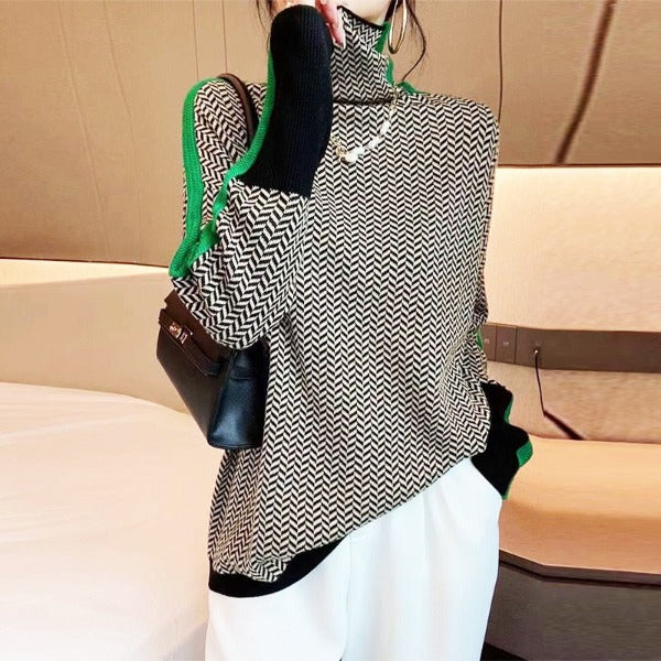 ELSIE | HIGH-NECK SWEATER WITH CONTRAST STRIPES