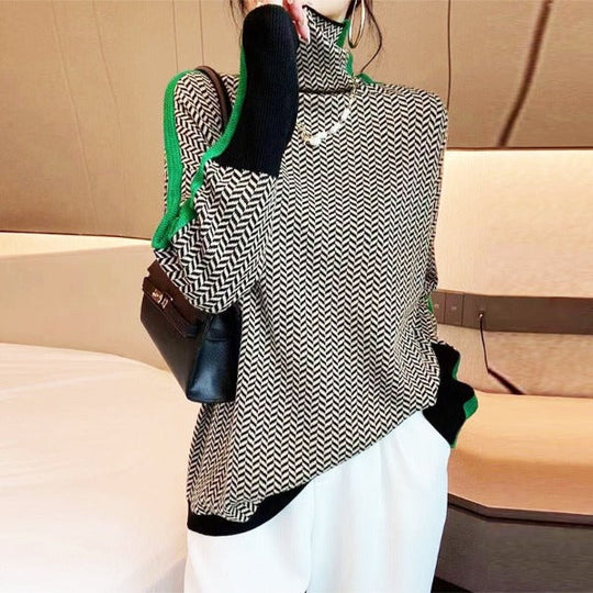 ELSIE | HIGH-NECK SWEATER WITH CONTRAST STRIPES