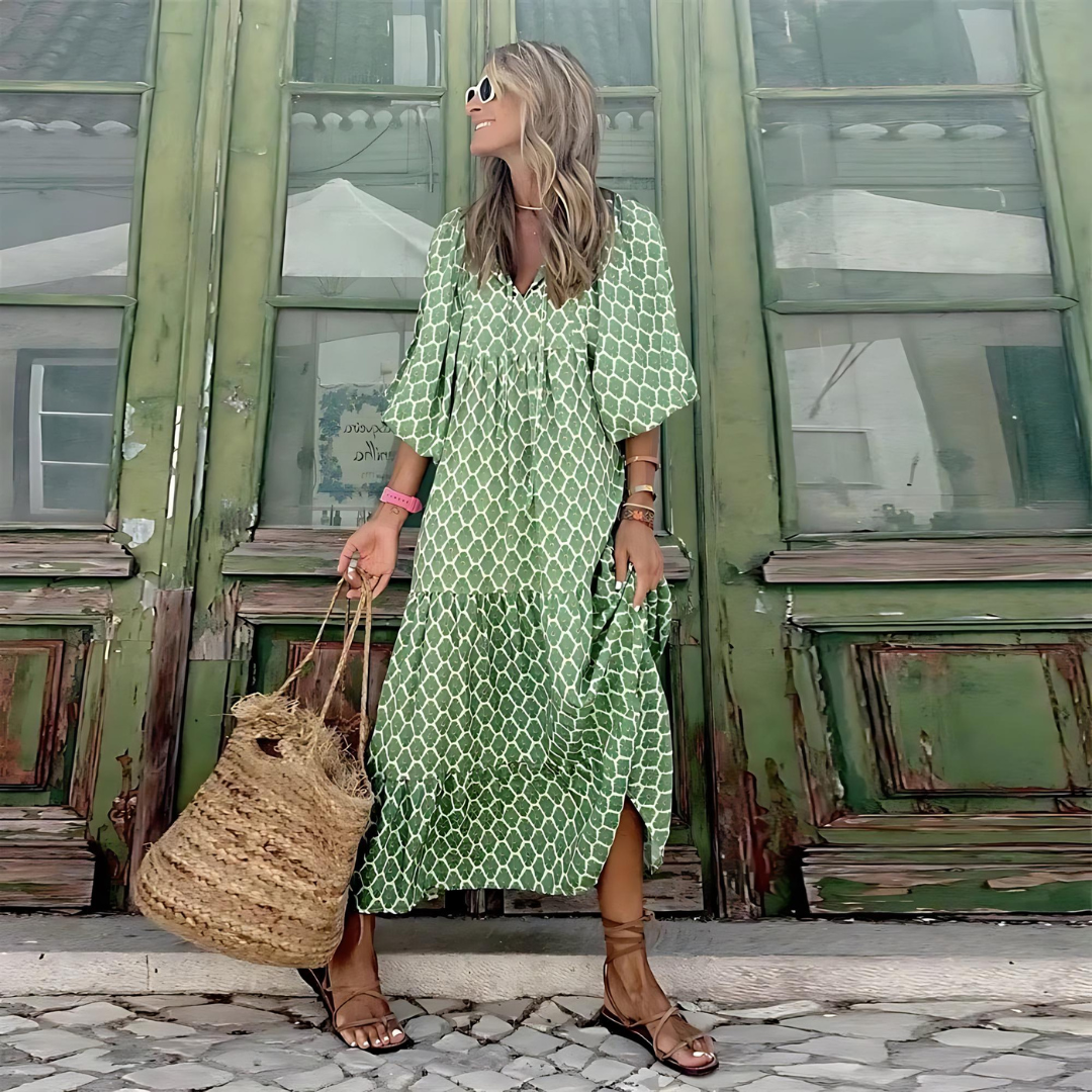 ELISA | BOHO MAXI DRESS WITH PUFF SLEEVES