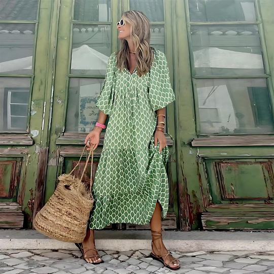 ELISA | BOHO MAXI DRESS WITH PUFF SLEEVES