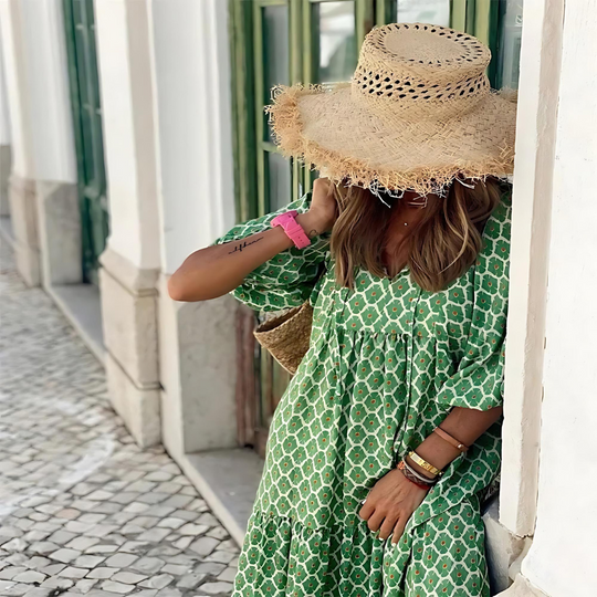 ELISA | BOHO MAXI DRESS WITH PUFF SLEEVES