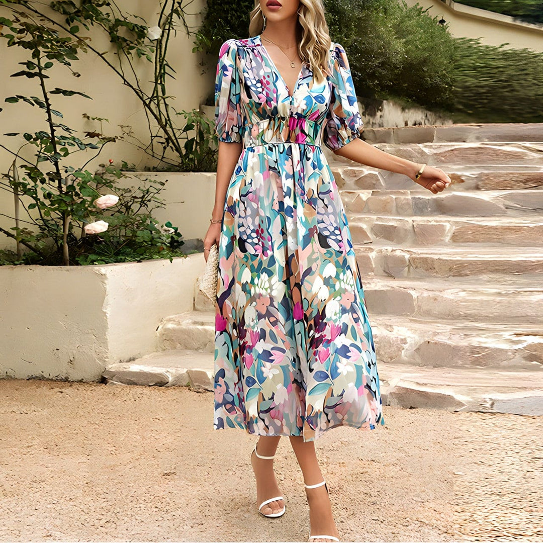 VIOLETTA | CASUAL V-NECK PRINTED DRESS