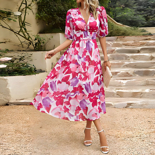 VIOLETTA | CASUAL V-NECK PRINTED DRESS