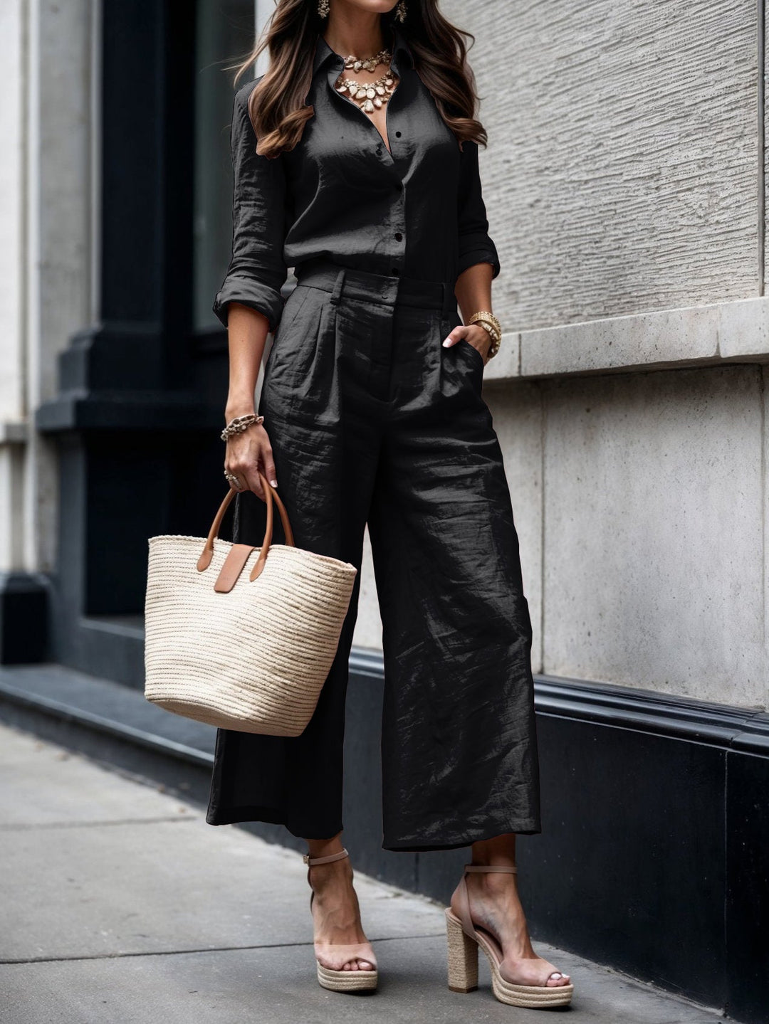 CHLOE | PINK CAPRI PANTS AND LOOSE SHIRT LINEN SET